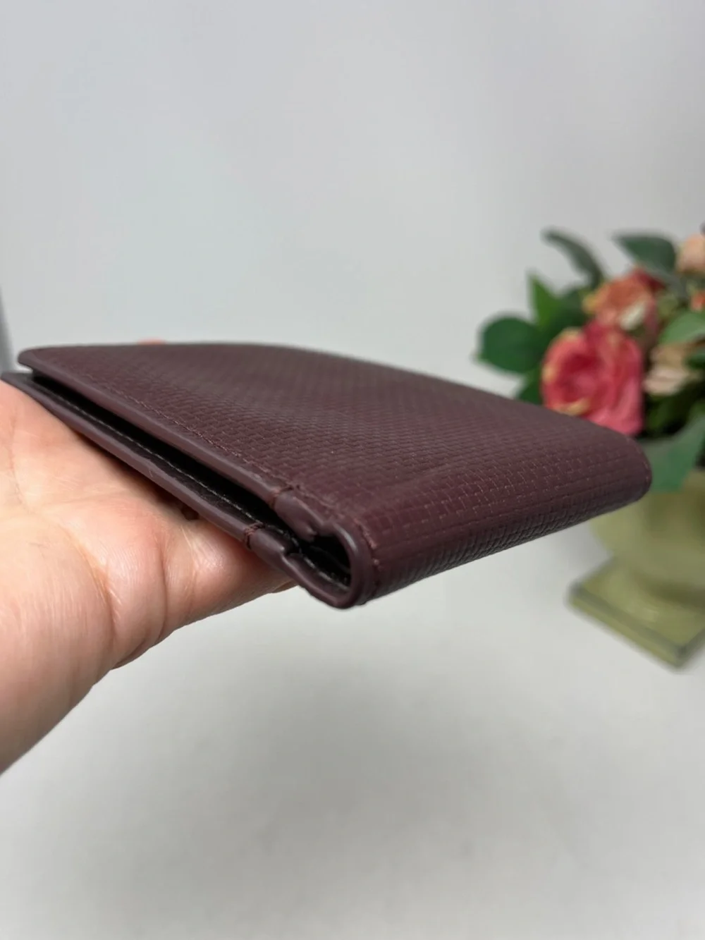 FOSSIL Hart Bifold Wallet CowHide Embossed Leather Dark Wine and Brown Color NEW